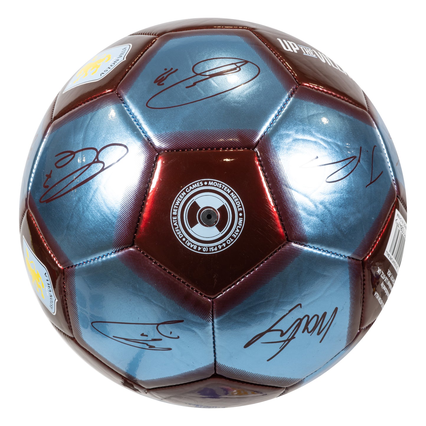 Official Aston Villa football in metallic with player signatures on a white background