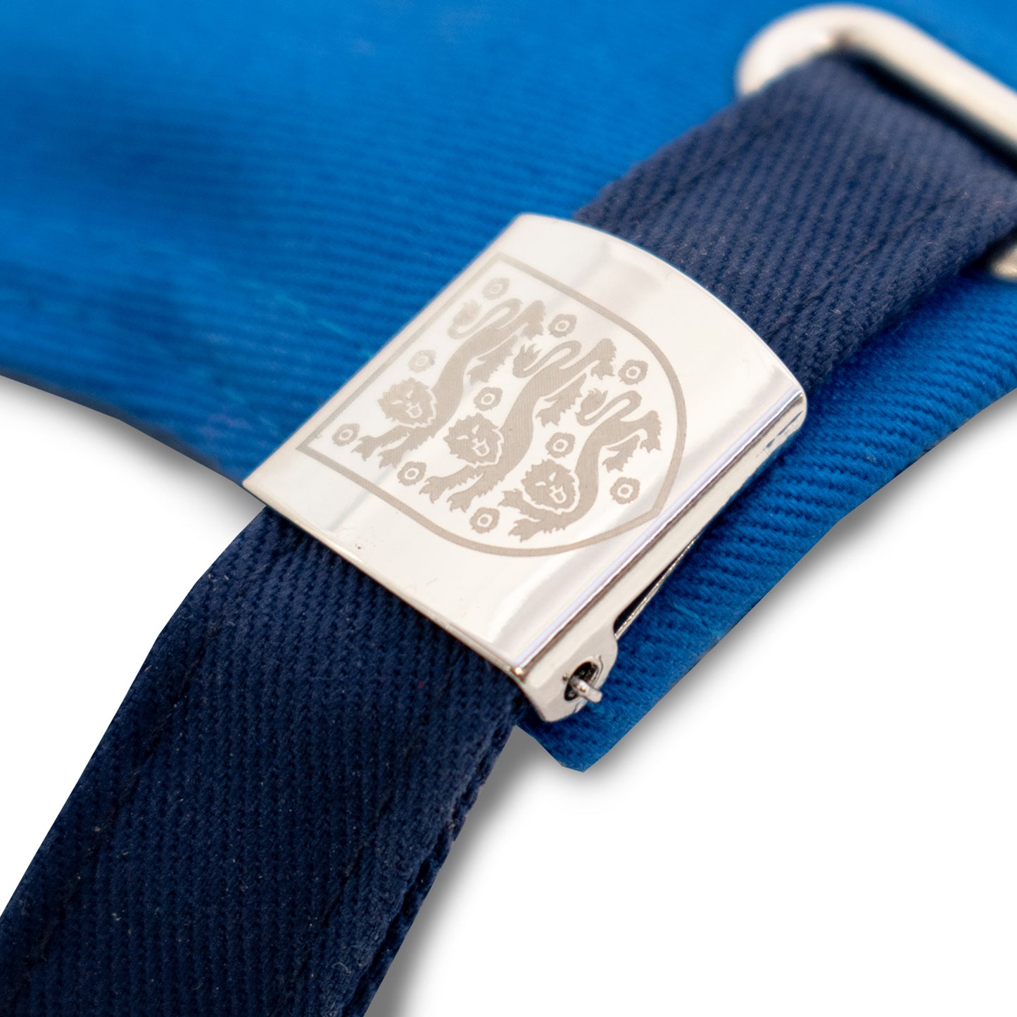 Officially licensed England Cap for kids in blue by Hy-pro sports with close up of 3 lions detail on a white background