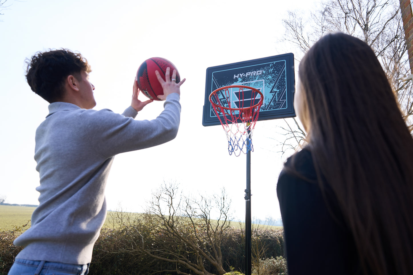 Hy-Pro Adjustable Basketball Stand With Handle - 2.3m - 3.05m, With Wheels, Portable, Backboard, Basketball Hoop, For Adults & Kids