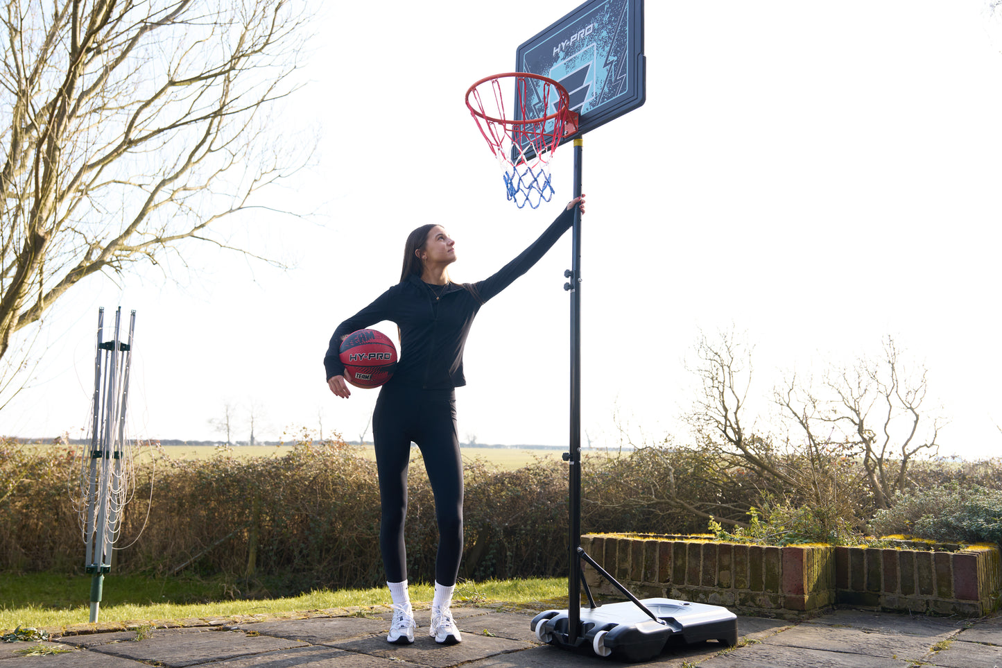 Hy-Pro Adjustable Basketball Stand With Handle - 2.3m - 3.05m, With Wheels, Portable, Backboard, Basketball Hoop, For Adults & Kids
