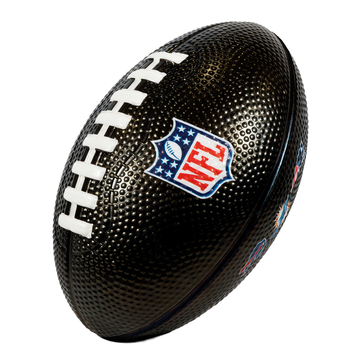NFL Foam American Football, with NFL logo and black design and brand logos on a white background