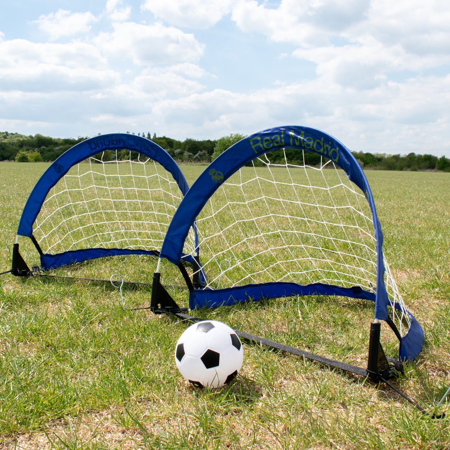 Hy-Pro Real Madrid C.F. Official Skills Goal Set – 2 Mini Goals, 4" Rubber Ball, Pump, Carry Bag & Pegs