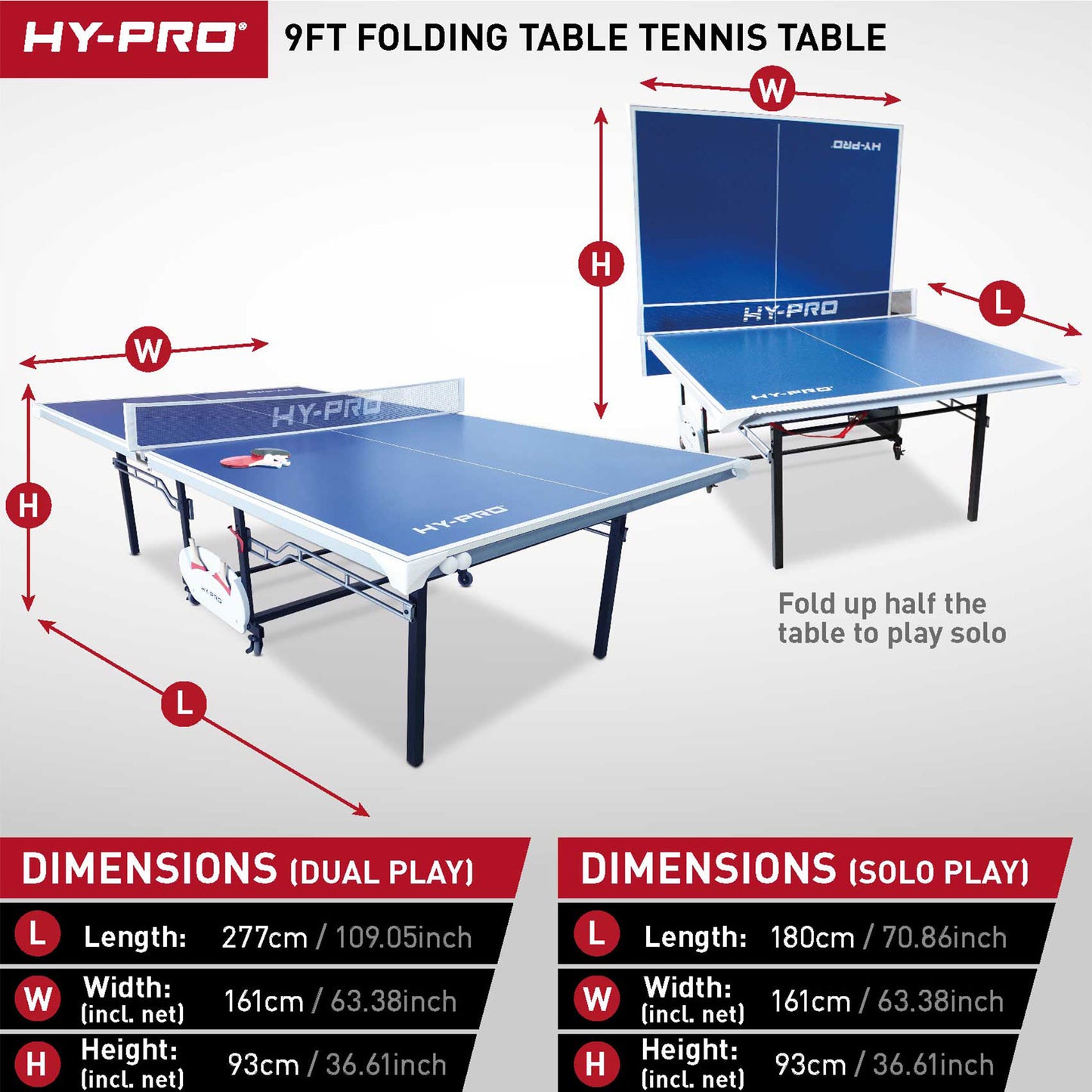 Hy-Pro 9ft Indoor Folding Table Tennis Table