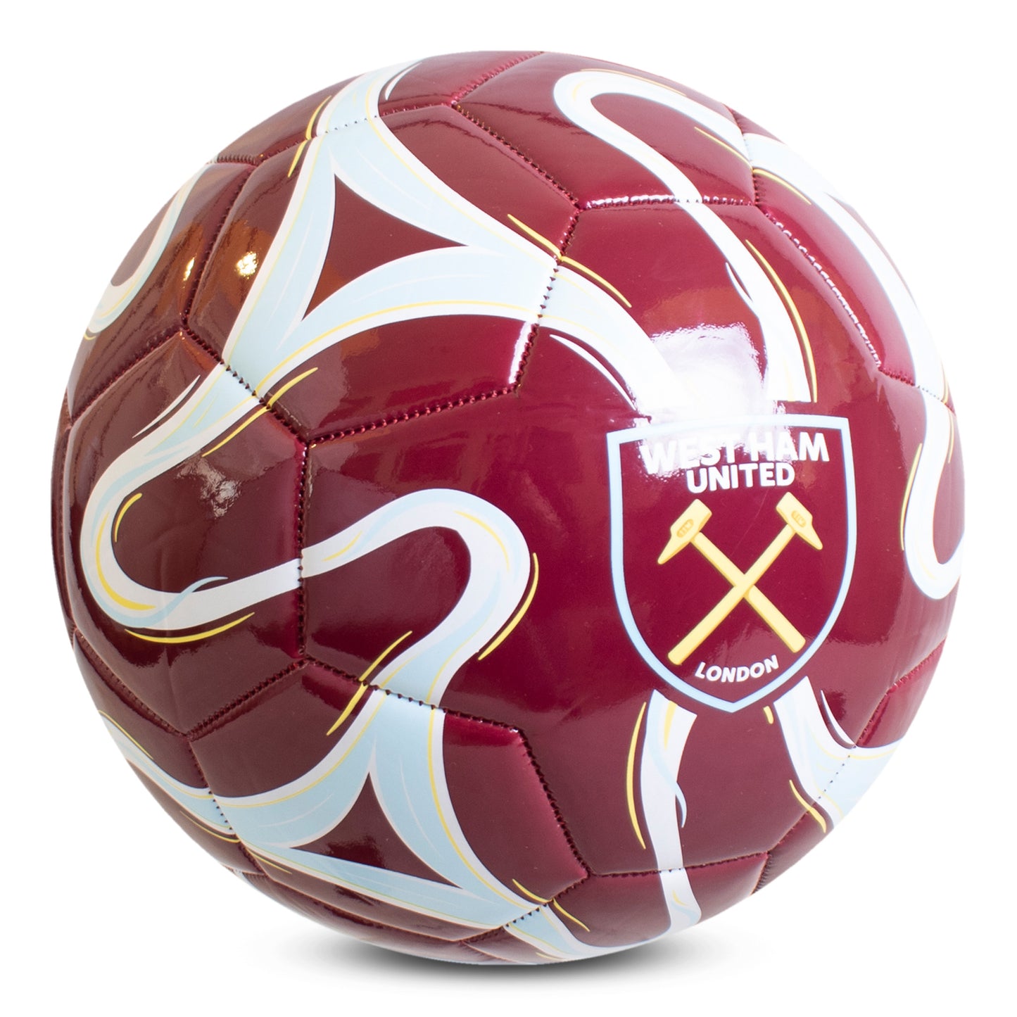 Officially Licensed West Ham United football in brand colours with brand logo and white design on a white background.