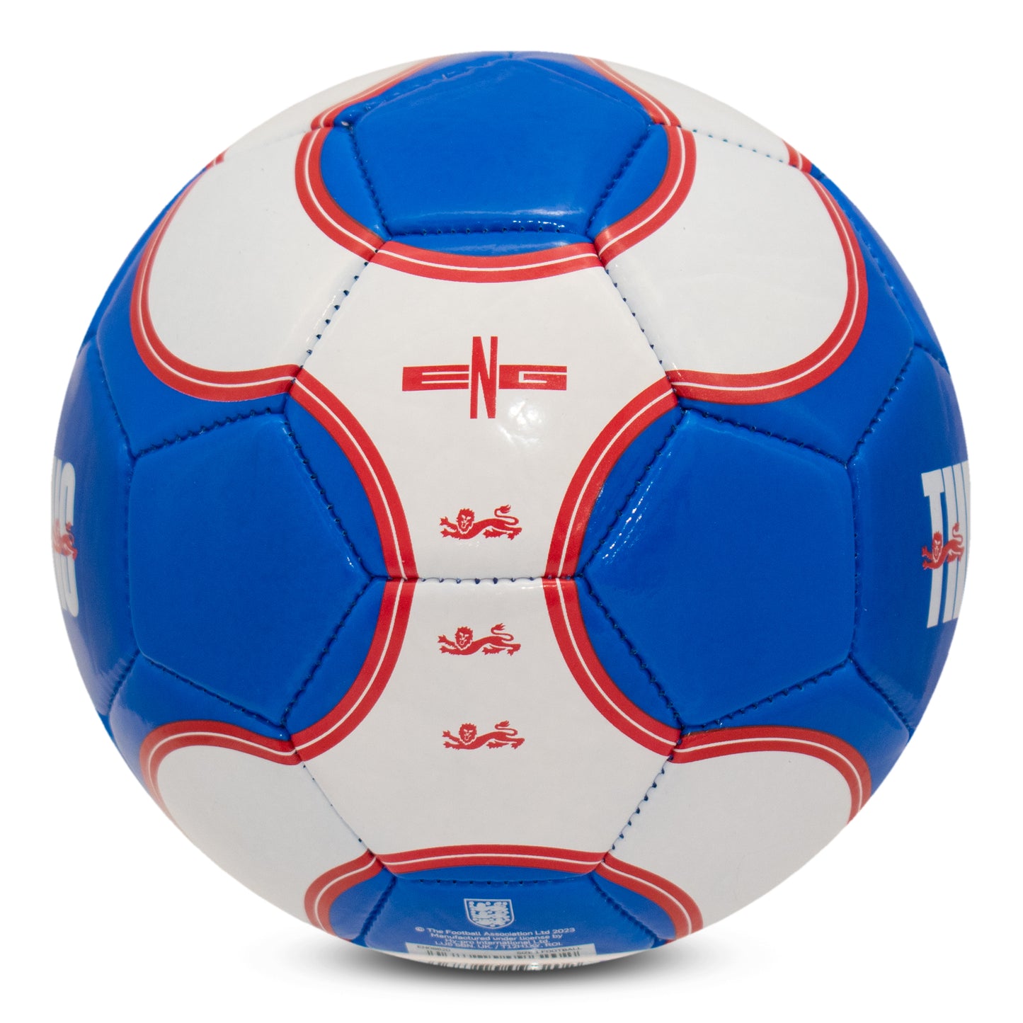 Official England FA Merchandise, three lions football in blue and white featuring ENG branding by hy-pro sports on a white background