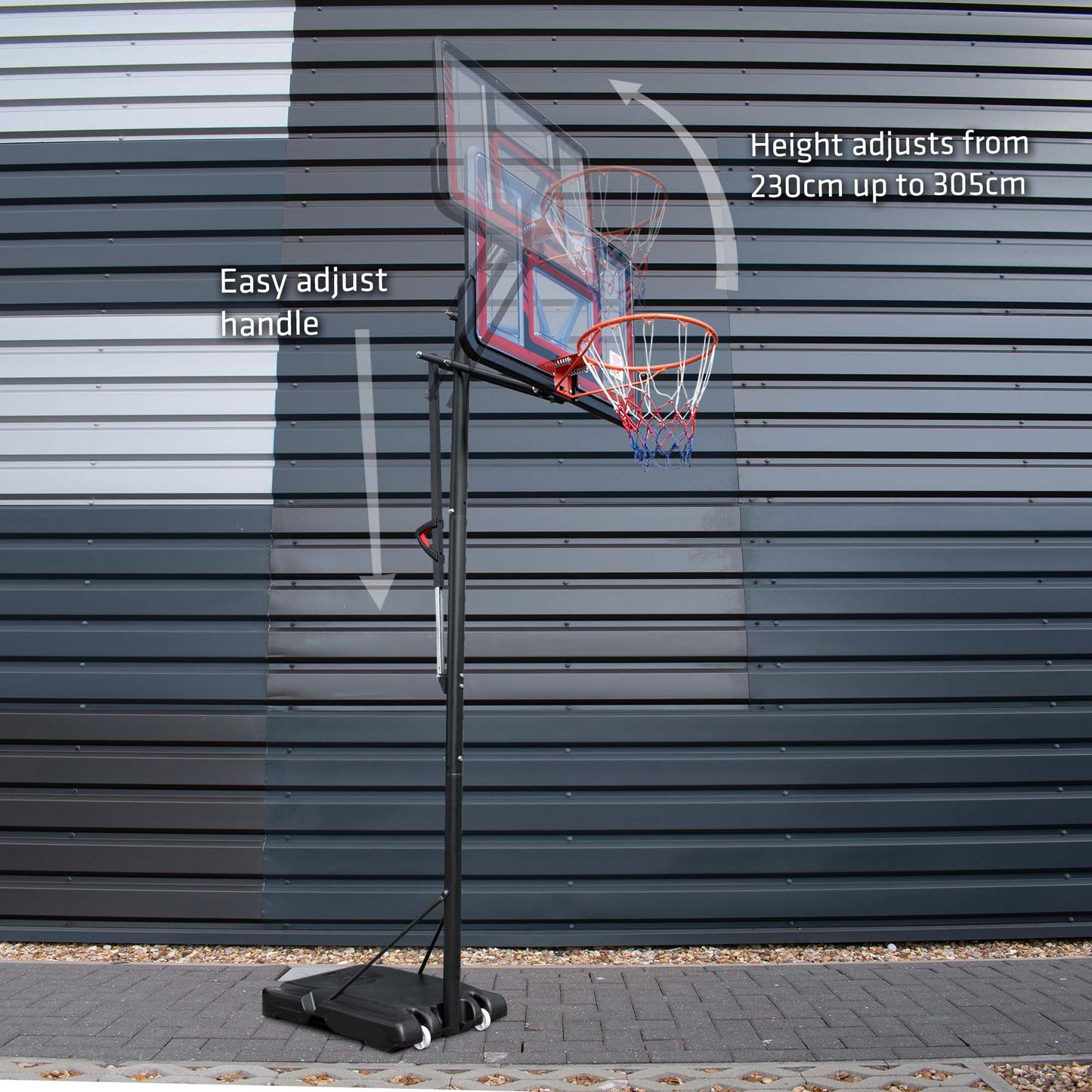 Hy-Pro Adjustable Basketball Stand With Handle - 2.3m - 3.05m, With Wheels, Portable, Backboard, Basketball Hoop, For Adults & Kids