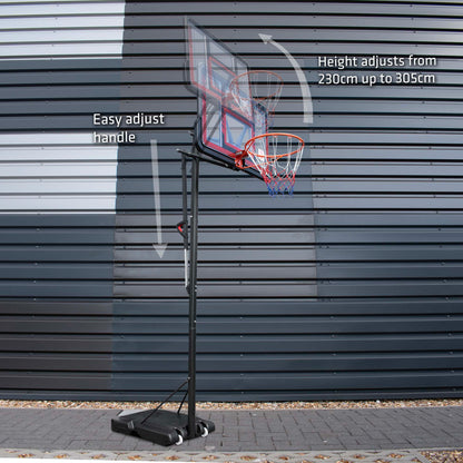 Hy-Pro Adjustable Basketball Stand With Handle - 2.3m - 3.05m, With Wheels, Portable, Backboard, Basketball Hoop, For Adults & Kids