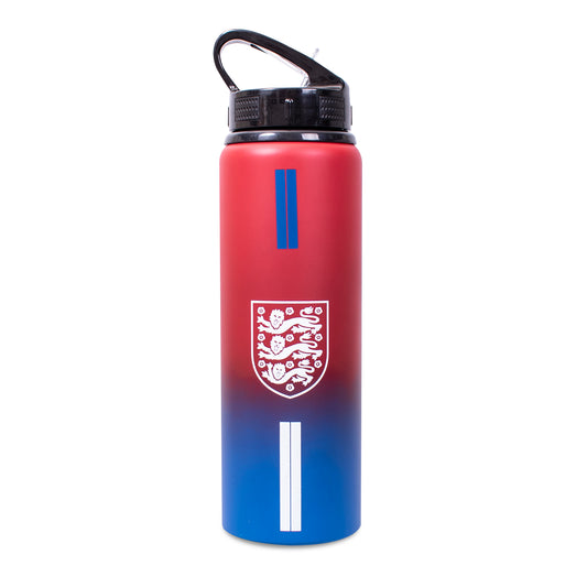 Official England water bottle with Red to Blue fade design and 3 lions crest on a white background
