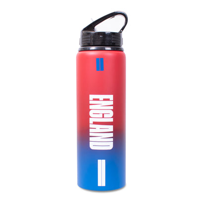 Official England water bottle with Red to Blue fade design and 3 lions crest on a white background by Hy-Pro