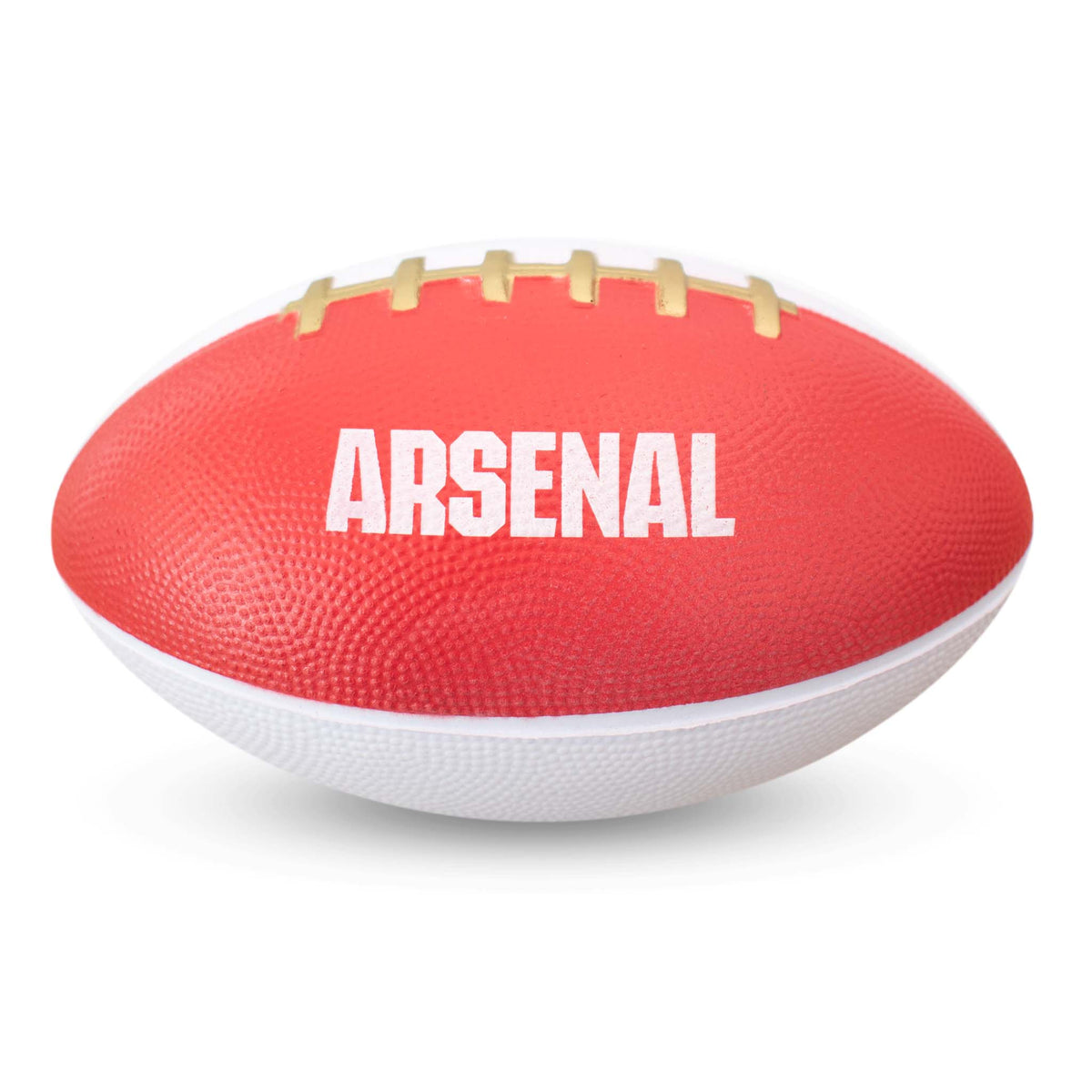 Arsenal F.C. Mini Foam American Football in red and white with 'ARSENAL' copy on a white background