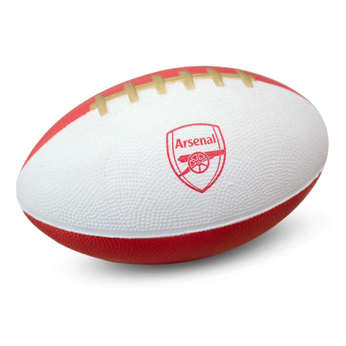 Arsenal F.C. Mini Foam American Football in red and white with 'ARSENAL' and club crest on a white background