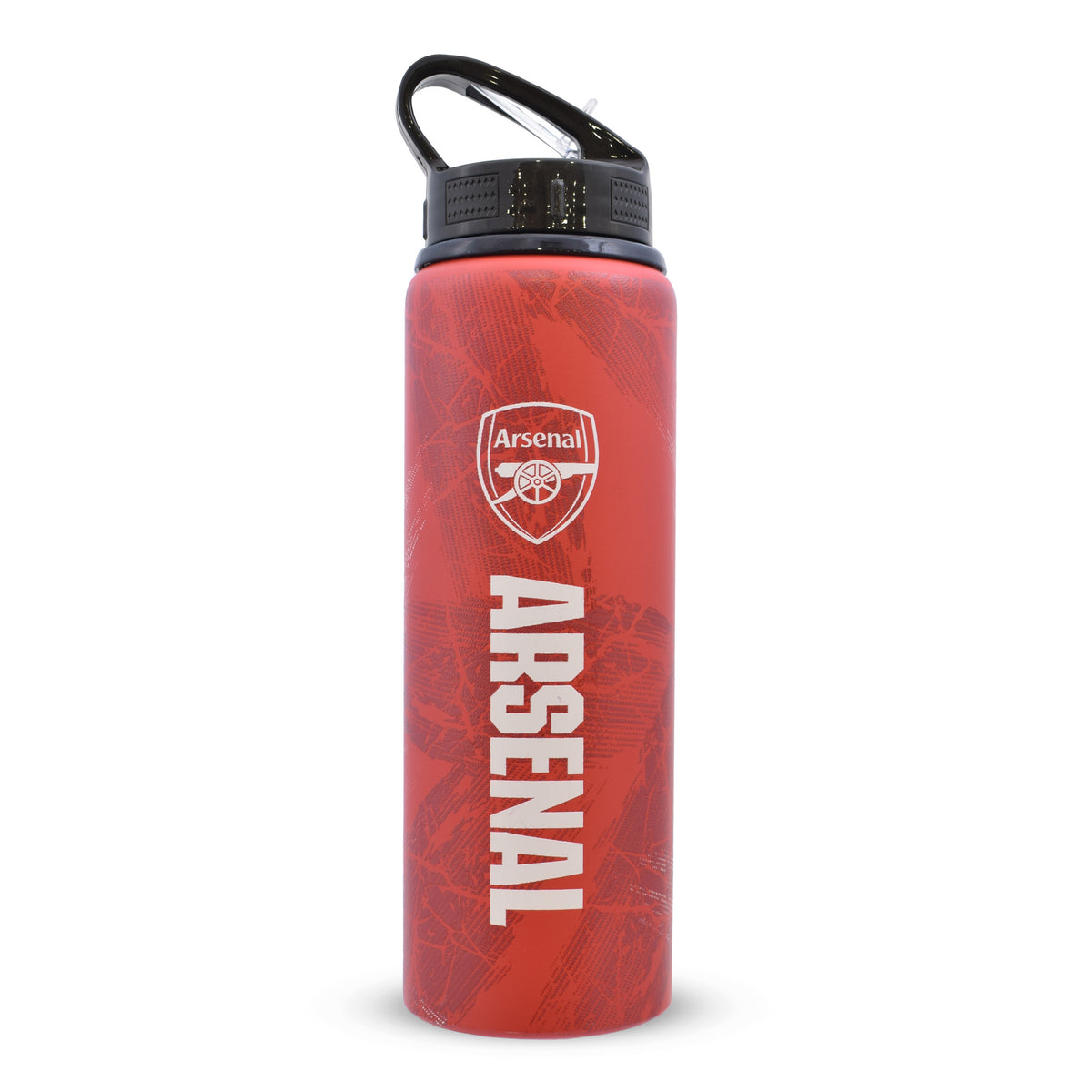 Arsenal F.C. Aluminium Bottle in red and black on a white background
