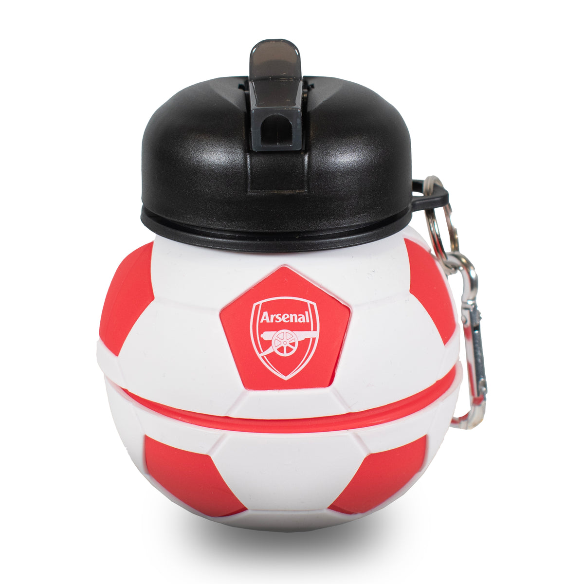 Arsenal F.C. Collapsible Water bottle that looks like a football on a white background