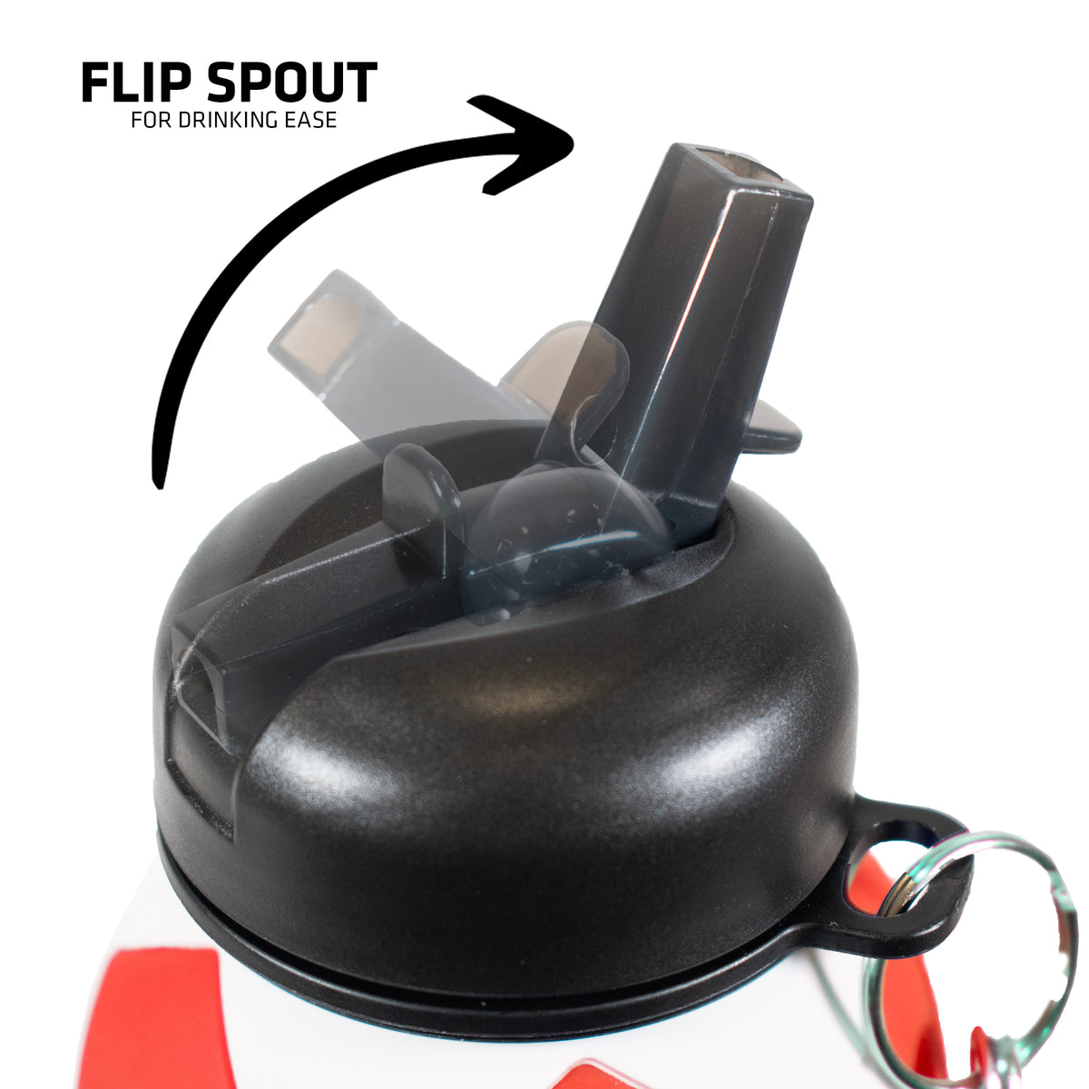 Flip Spout close-up on the Arsenal football water bottle on a white background