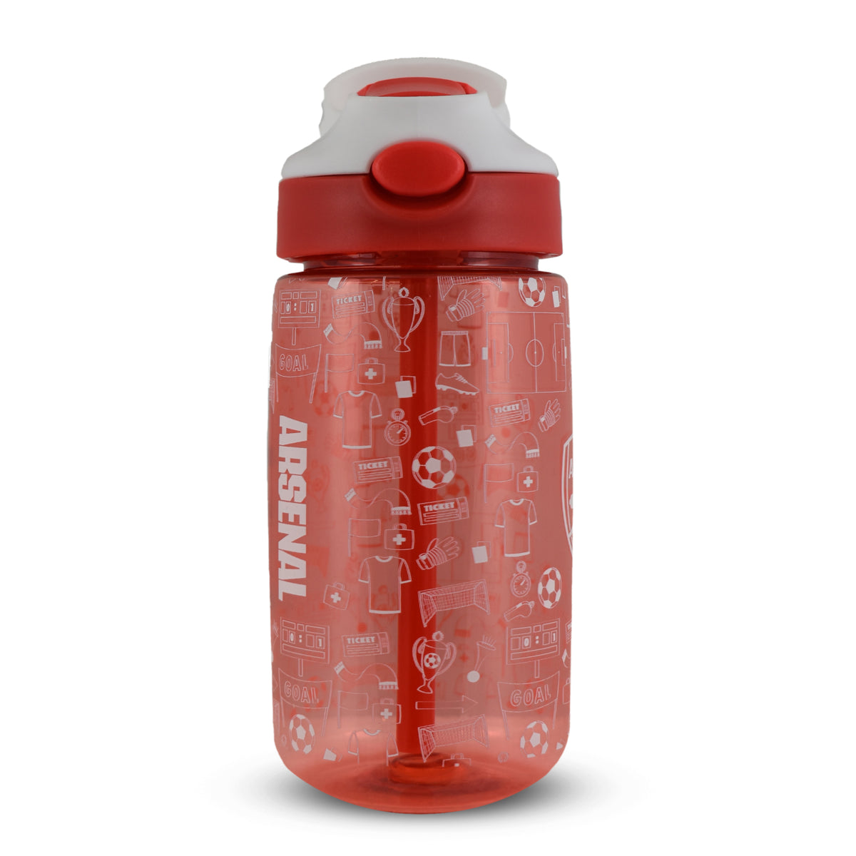 Side of Arsenal F.C. Kids Water Bottle – 480ml red bottle on a white background