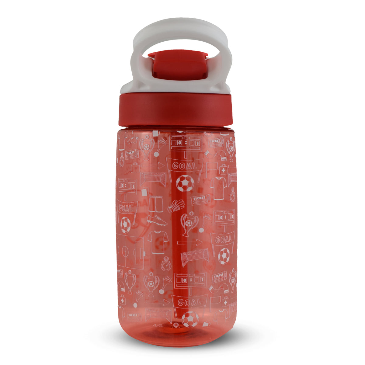 Back of Arsenal F.C. Kids Water Bottle – 480ml red bottle with small white details on a white background