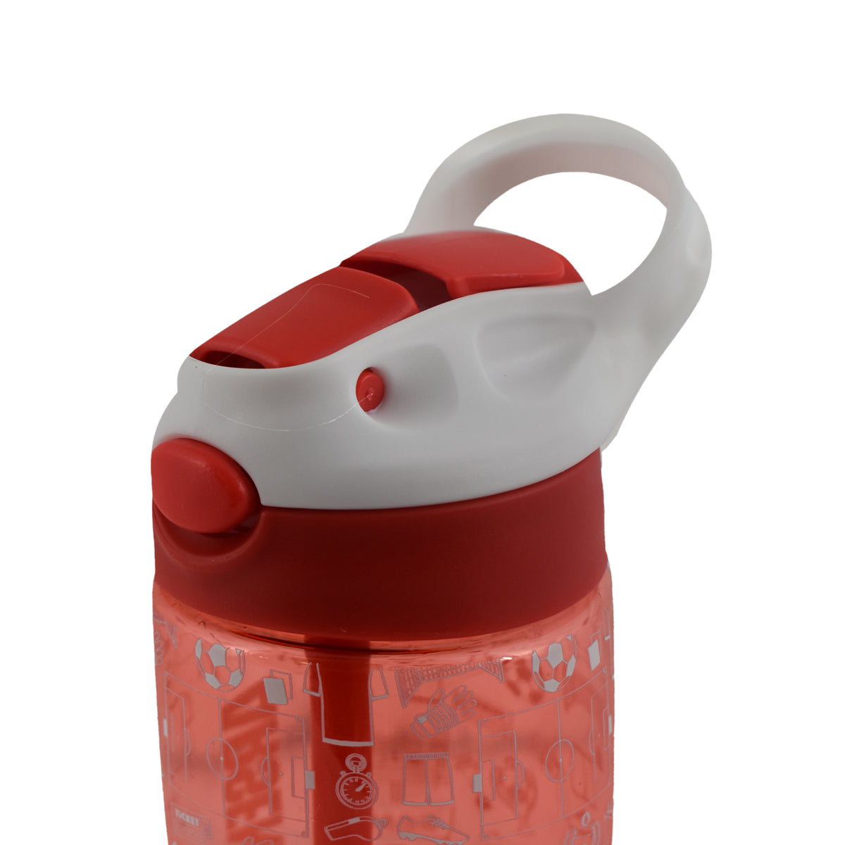 Close-up of the lid on a Arsenal F.C. Kids Water Bottle – 480ml red bottle on a white background