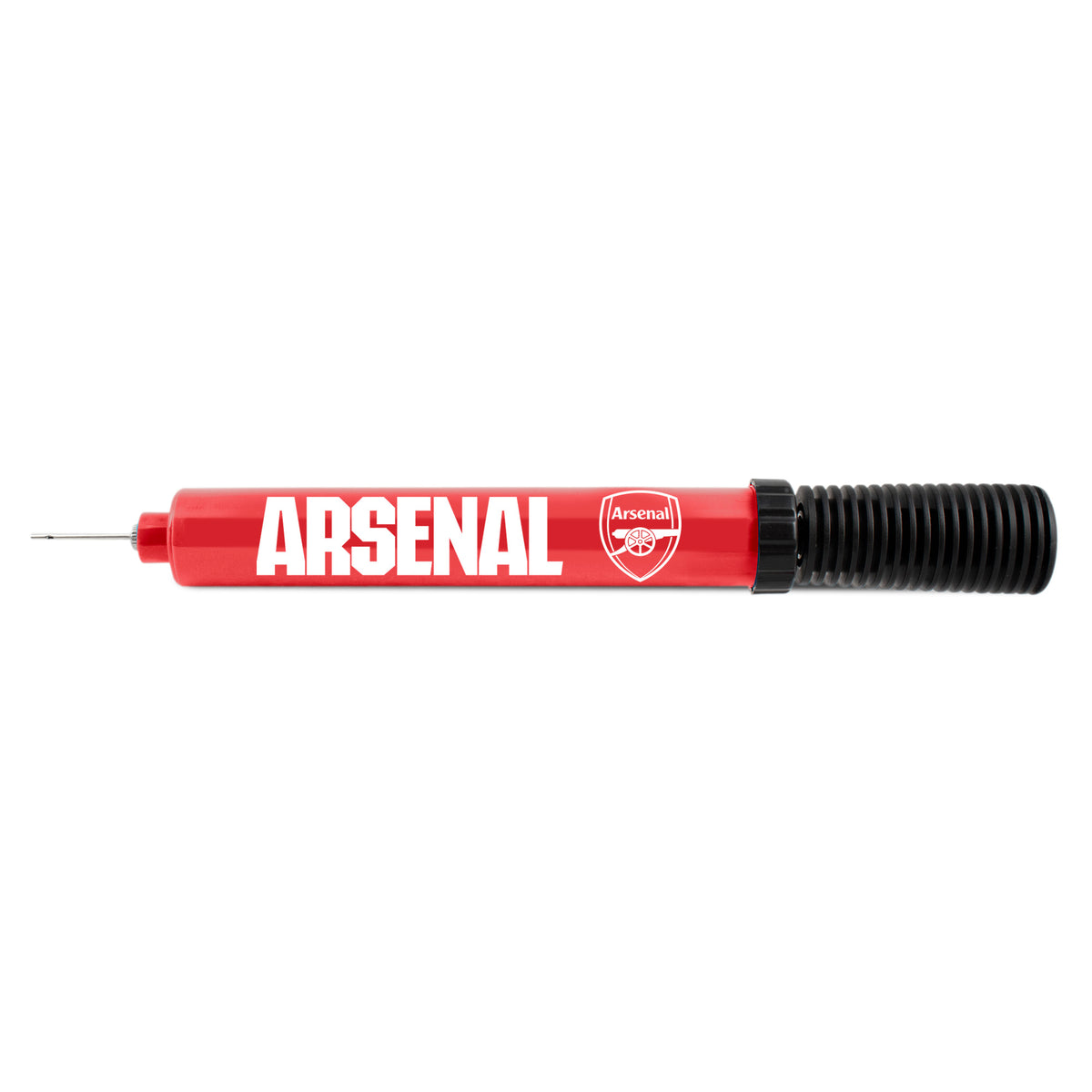 Arsenal Dual Action Portable Inflation Pump in red and black with 'ARSENAL' on a white background