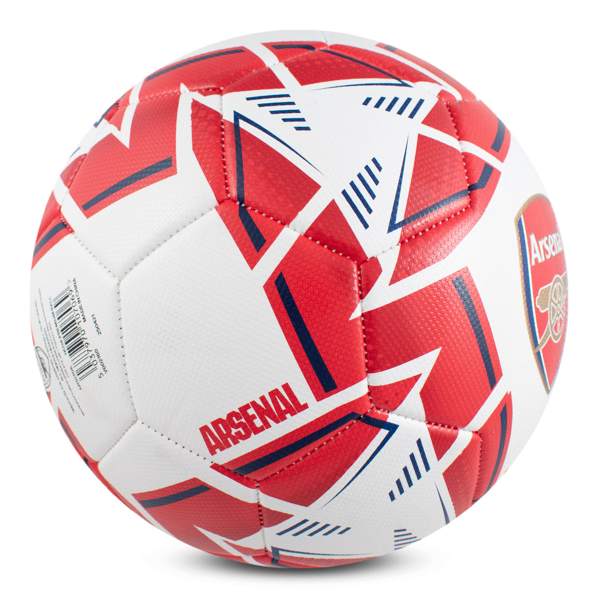 Side view of red and white Arsenal Size 5 Nova Premium Football on a white background