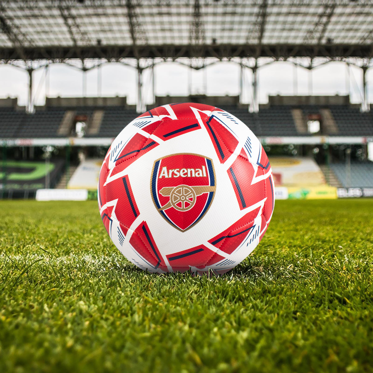 Arsenal Size 5 Nova Premium Football on a grass football stadium background