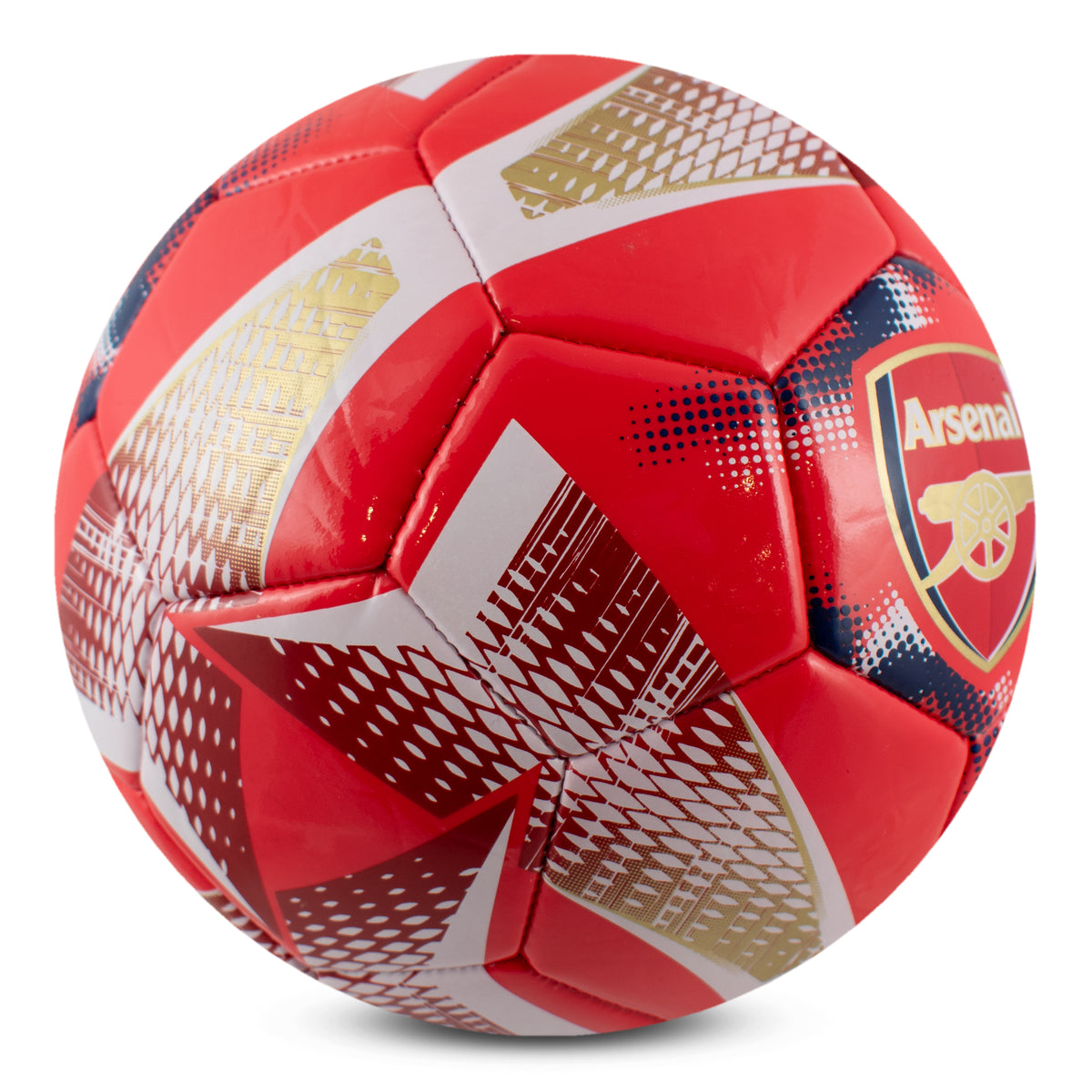 Arsenal F.C. Football in red with gold spiral design on a white background