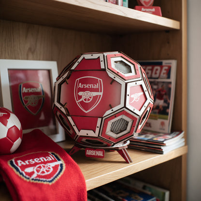 Arsenal wooden football construction on a book shelf 