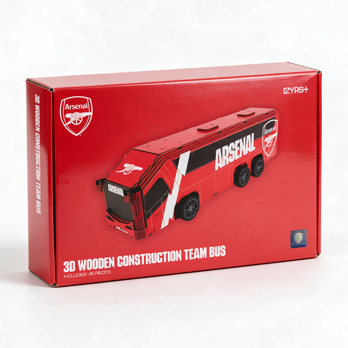 Wooden construction ARSENAL team bus in it's red box on a white background