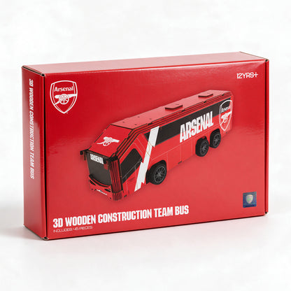 Wooden construction ARSENAL team bus in it's red box on a white background