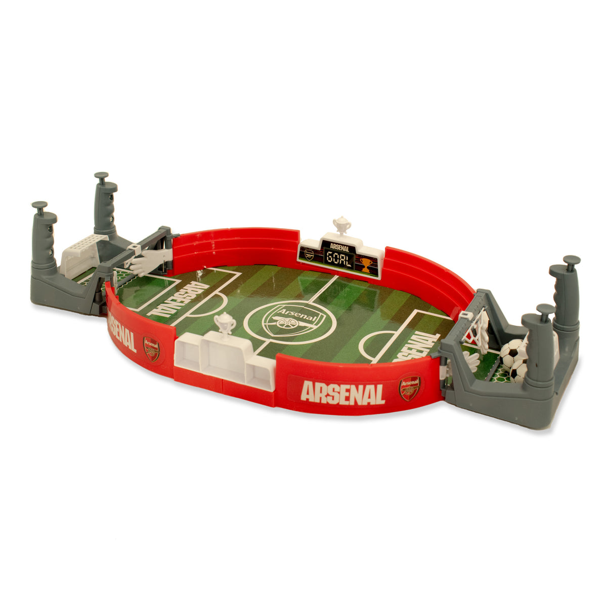 Arsenal FC Mini Tabletop football Game in red and grey on a white background