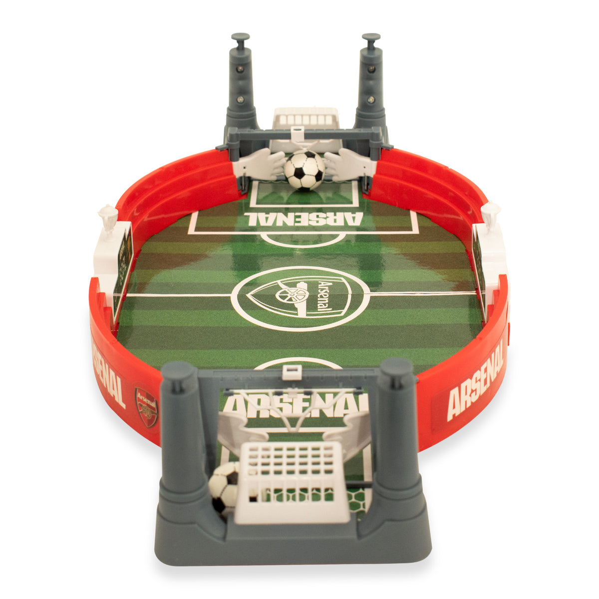Arsenal FC Mini Tabletop football goal Game in red and grey on a white background