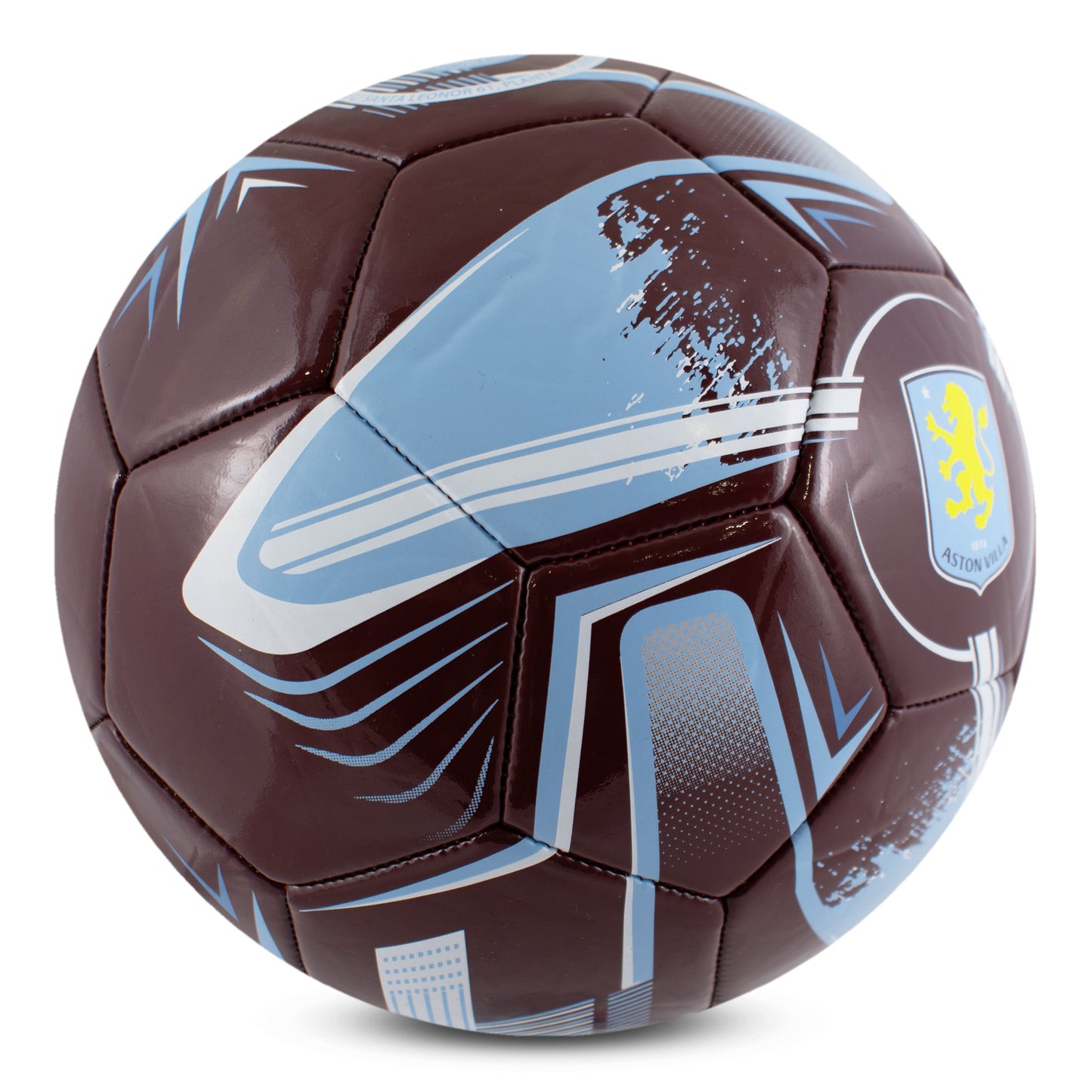 Left side of Hy-Pro Official Aston Villa - Size 5, Turbine Design in Claret with white and blue design on a white background