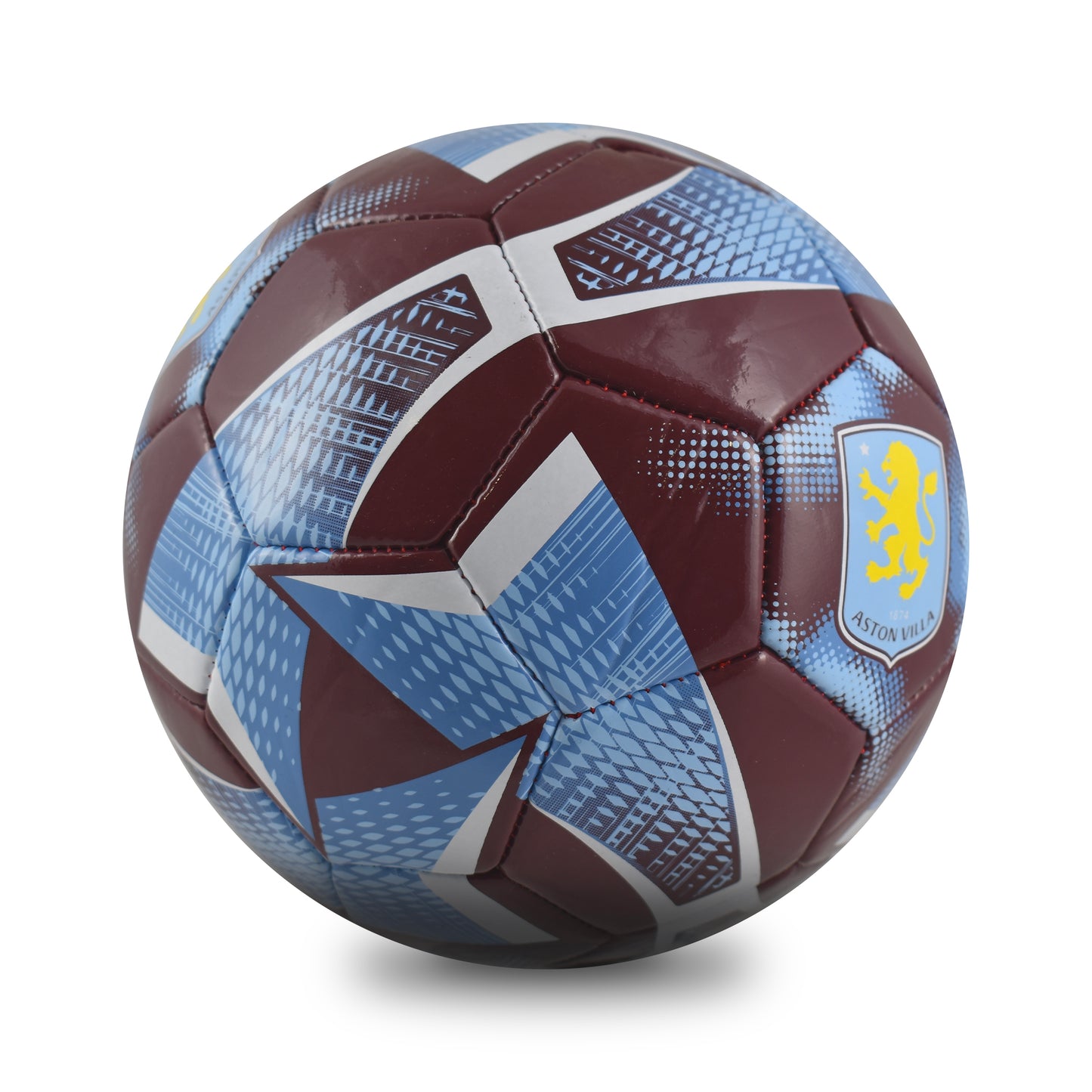Left side of Hy-Pro Official Aston Villa - Football - size 3, spiral design in claret and blue on a white background