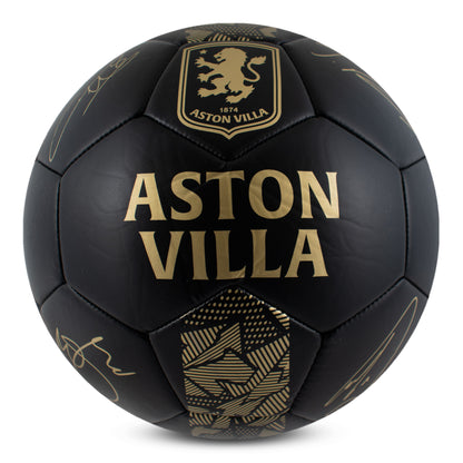 Officially licensed Aston villa football in phantom design matte black with gold player signatures on a white background