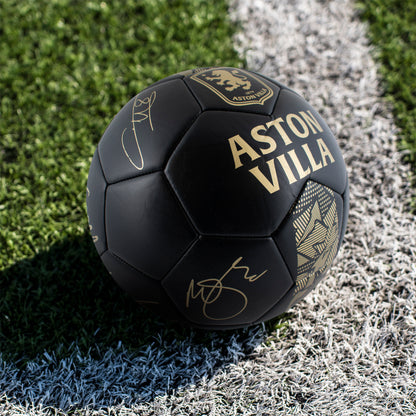 Official Aston villa size 5 football by Hy-Pro Sports in Phantom Design with gold signatures on a grass pitch 