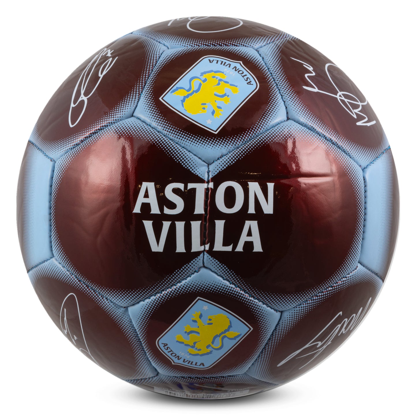 Officially licensed Aston Villa signature football with metallic finish on a white background