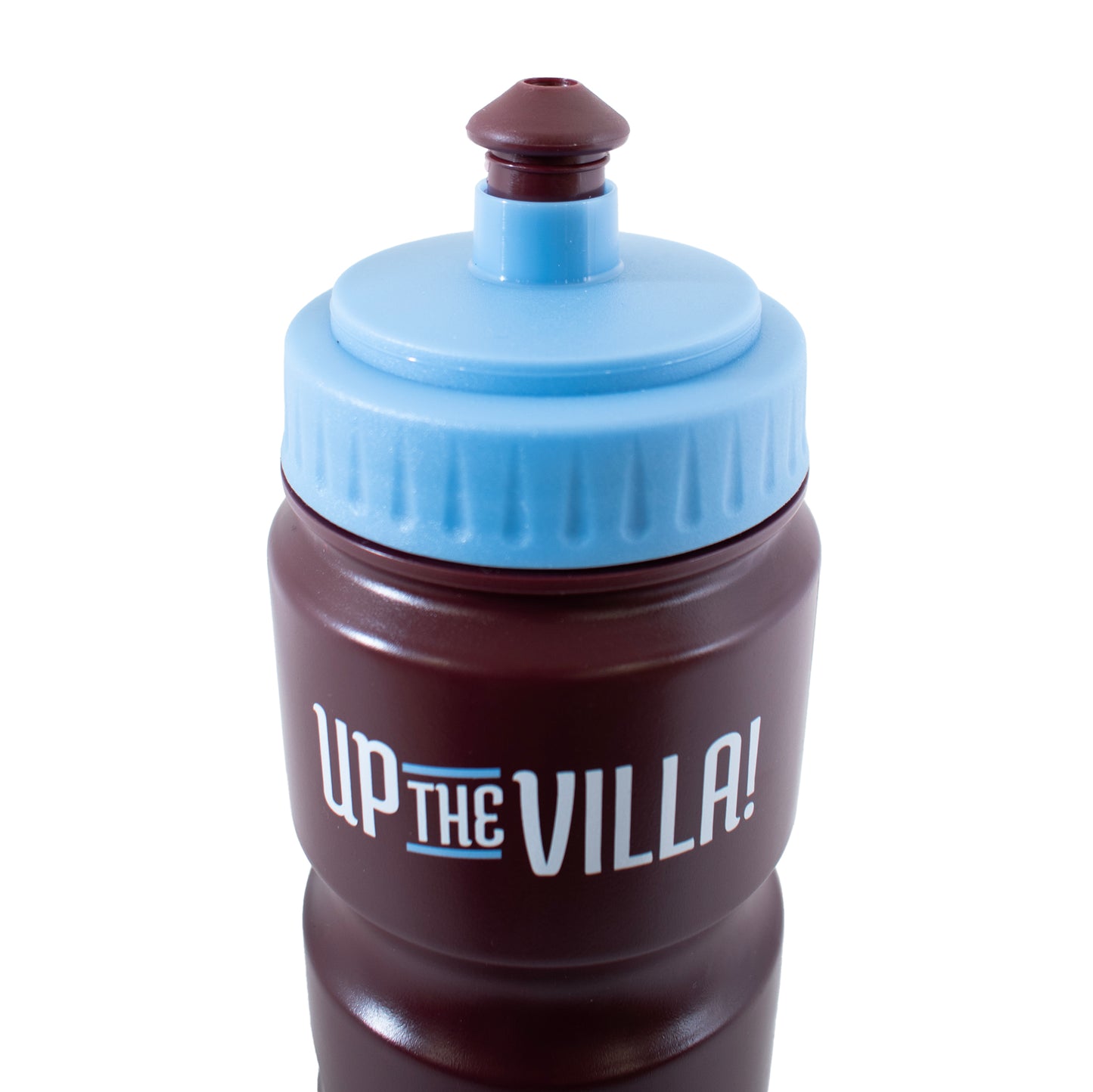 Close up of lid on the Officially licensed Aston Villa water bottle by Hy-Pro Sports on a white background