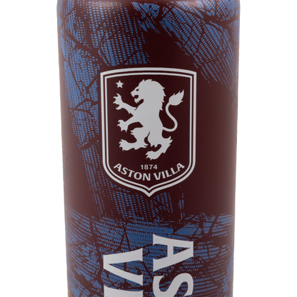 Hy-Pro Official Aston Villa water bottle in burgundy with close up of white Aston villa crest on a white background