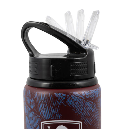 Close up of the straw on the Hy-Pro Official Aston Villa water bottle in burgundy with Aston villa rest on a white background