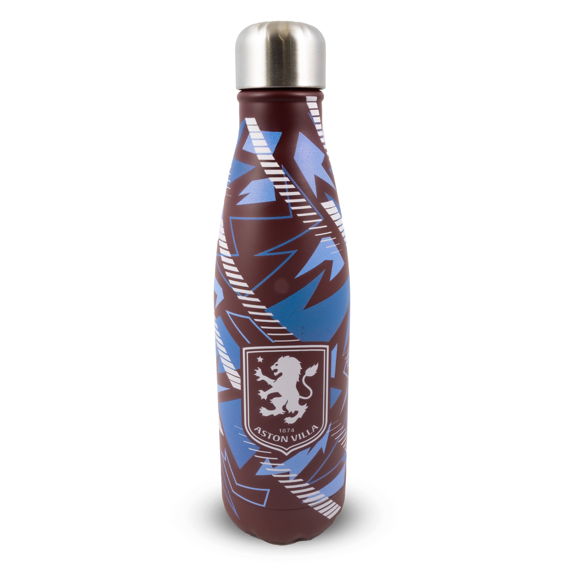 Officially licensed Aston Villa thermal water bottle by Hy-Pro Sports on a white background featuring White lion crest 