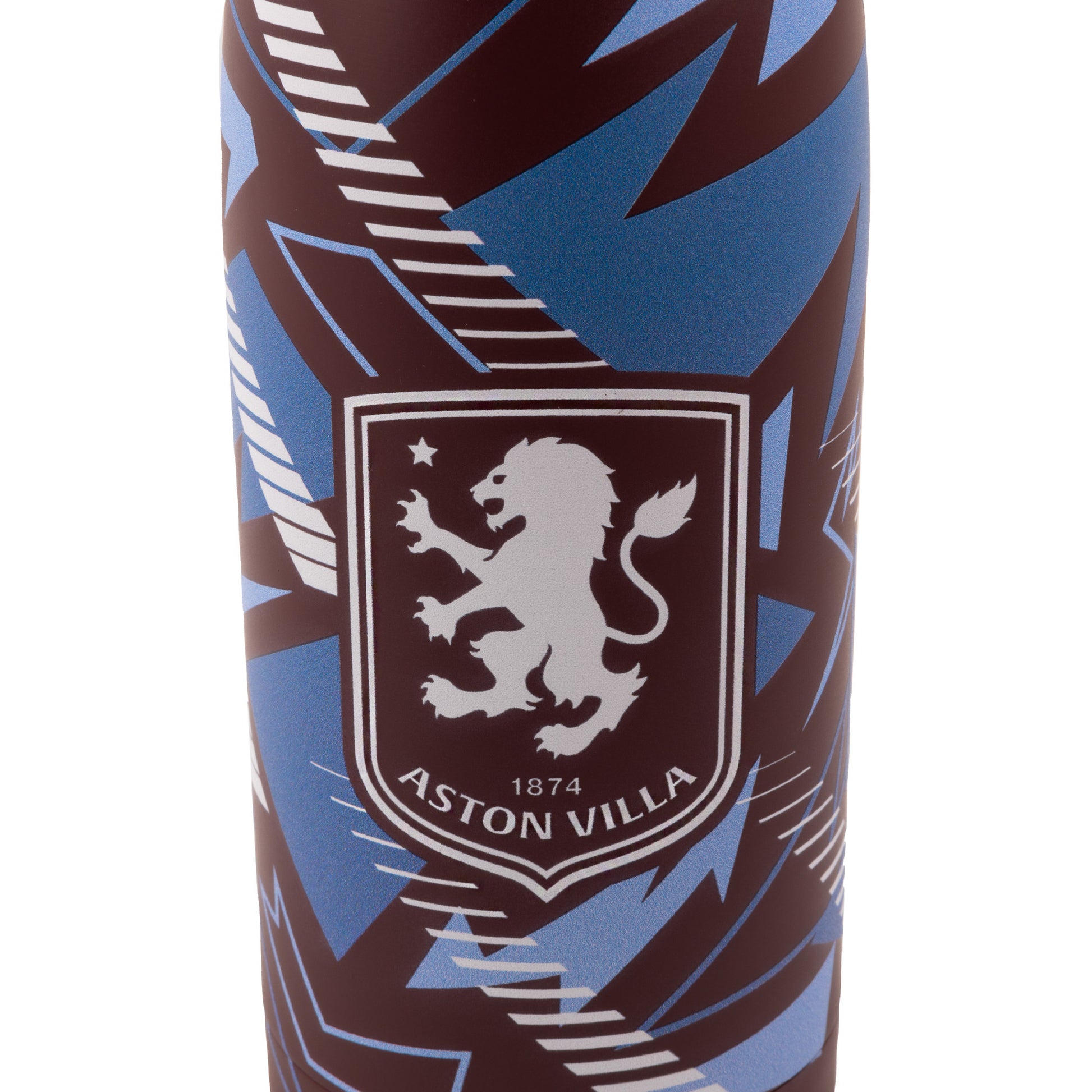 Officially licensed Aston Villa thermal water bottle by Hy-Pro Sports on a white background With Close-up of the Aston Villa crest 