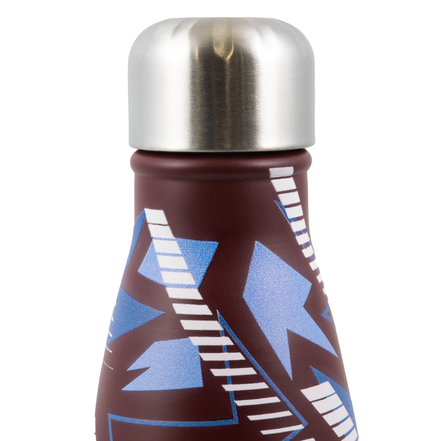 Close up of the silver lid on Officially licensed Aston Villa thermal water bottle by Hy-Pro Sports on a white background