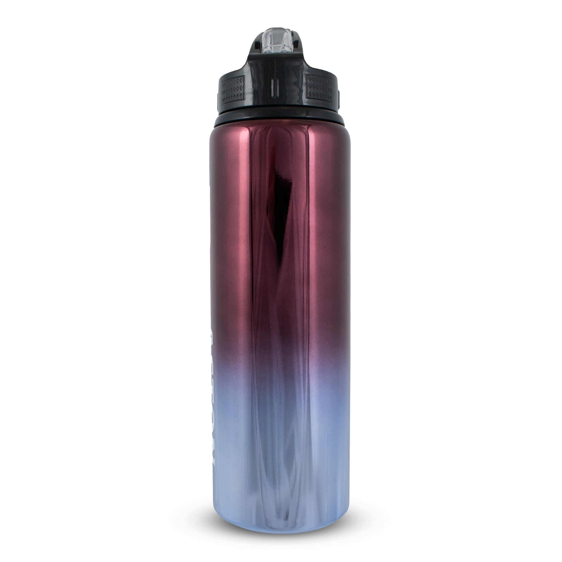 Back of Official Aston Villa sports water bottle by HY-Pro Sports in Burgundy and blue fade on a white background