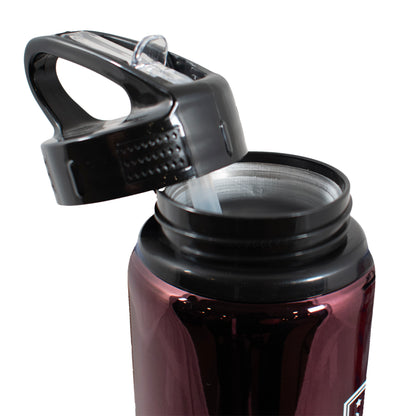 Close up of the lid unscrewed on Official Aston Villa sports water bottle by HY-Pro Sports in Burgundy and blue fade on a white background