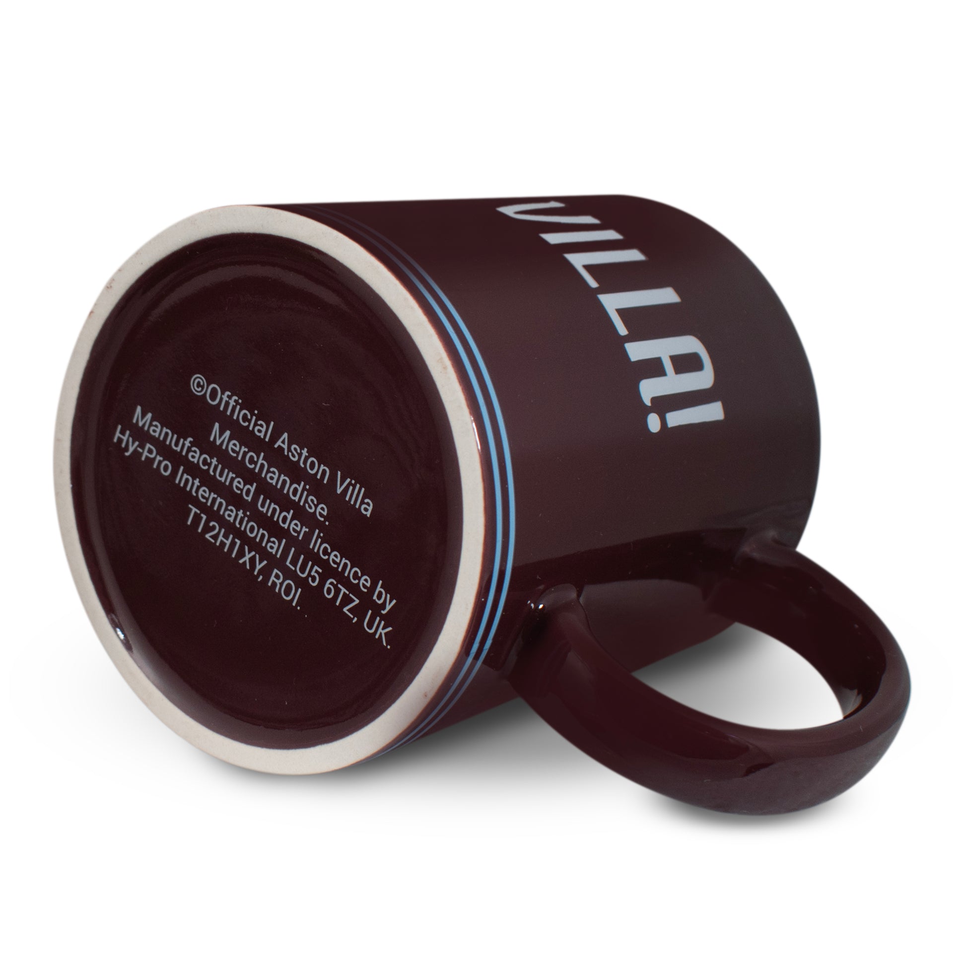 Officially licensed Aston villa 'Up the Villa'  mug by hy-pro sports on a white background laying on it's side