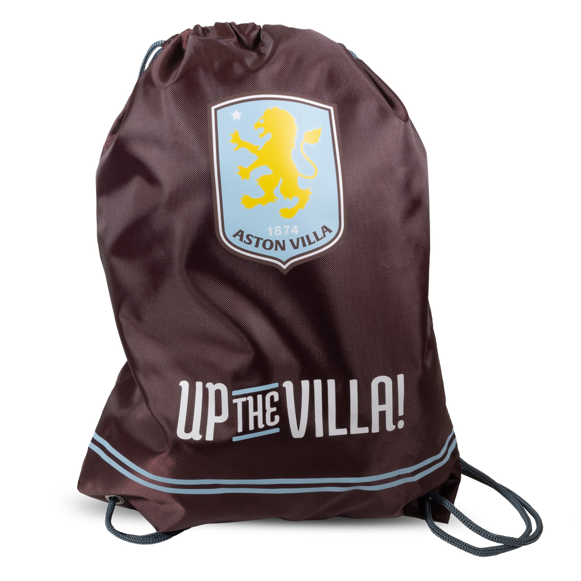 Officially licensed Aston villa draw string gym sack in burgundy with large Aston villa crest  on a white background