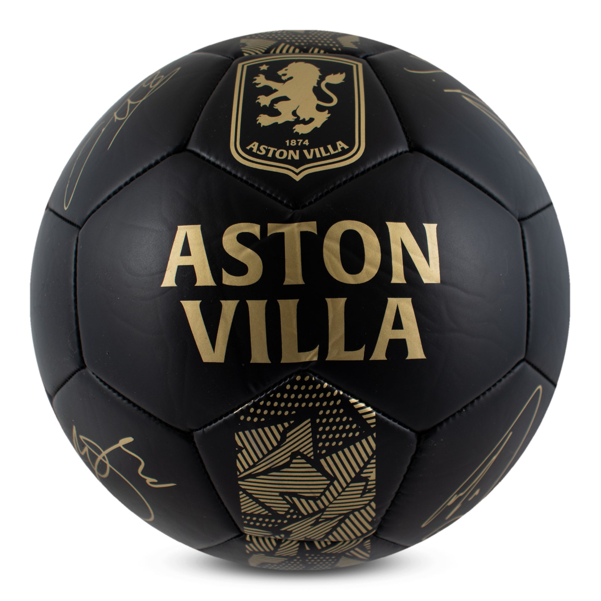 Officially licensed Aston villa size 1 phantom football in matte black with gold detailing on a white background