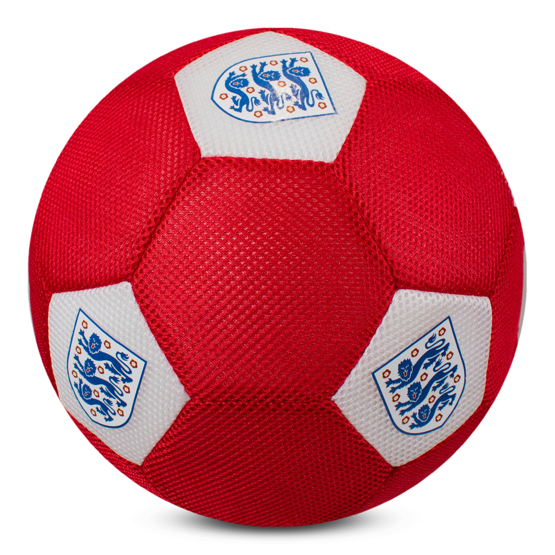 Officially licensed England FA 3 lions giant mesh football in red and white by hy-pro sports on a white background