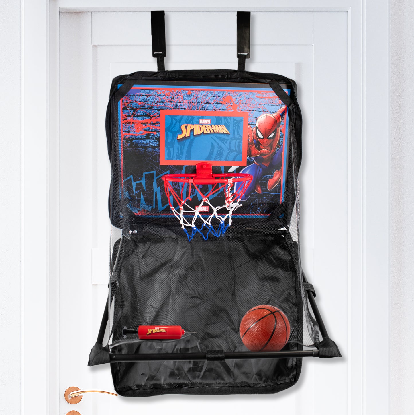 Hy-Pro Officially Licensed Spiderman Over The Door Basketball Set - Marvel Gift, Mini Basketball & Pump Included