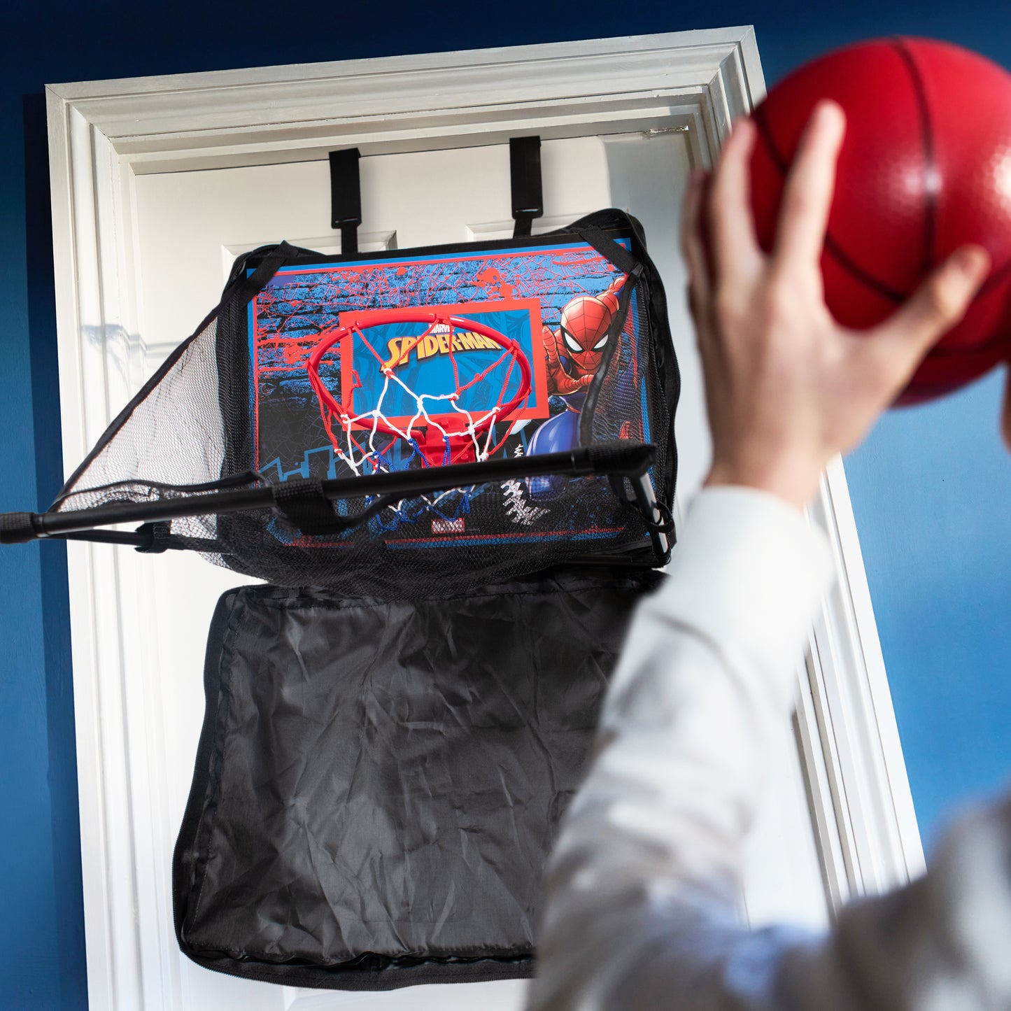 Hy-Pro Officially Licensed Spiderman Over The Door Basketball Set - Marvel Gift, Mini Basketball & Pump Included