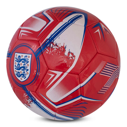 SIDE VIEW OF Officially licensed England FOOTBALL IN BOLD RED TURBINE DESIGN ON A WHITE BACKGROUND